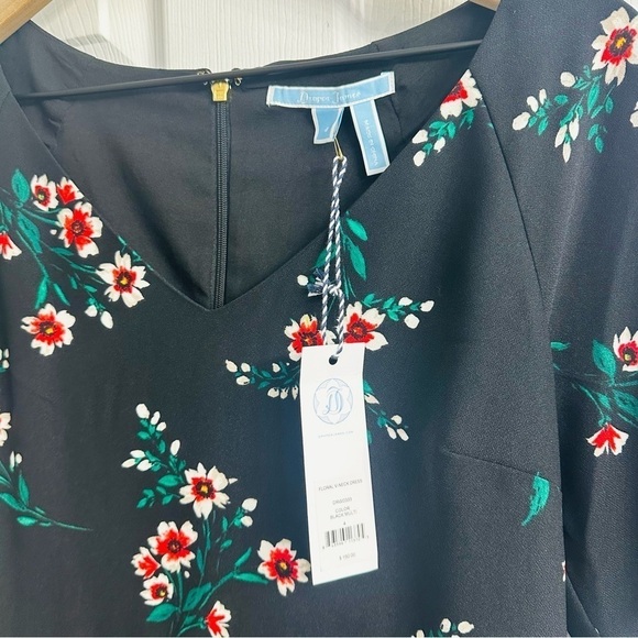 Draper James Dress Mini Floral Sheath Black Dainty V-Neck Work 4 Small New - Picture 7 of 9